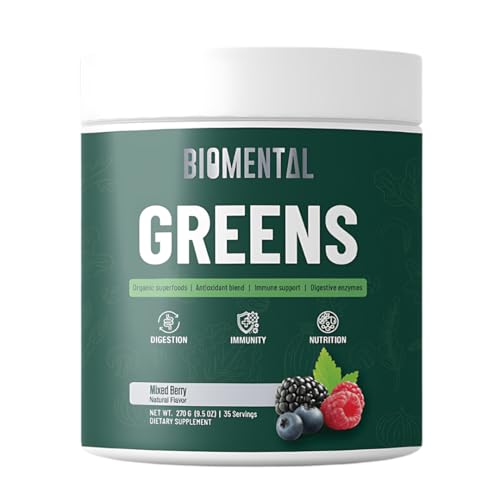 Biomental Greens Supplement- Berries-Detox - Digestive Health, Antioxidant Blend, Greens Powder cover