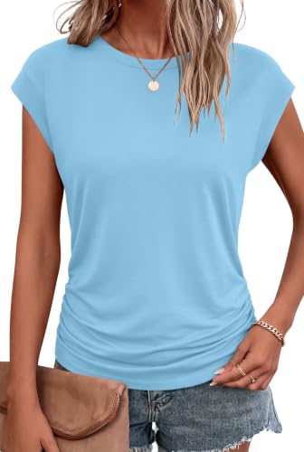 Image of Bliwov Womens Summer Tops Cap Sleeve Crew Neck Casual T Shirts