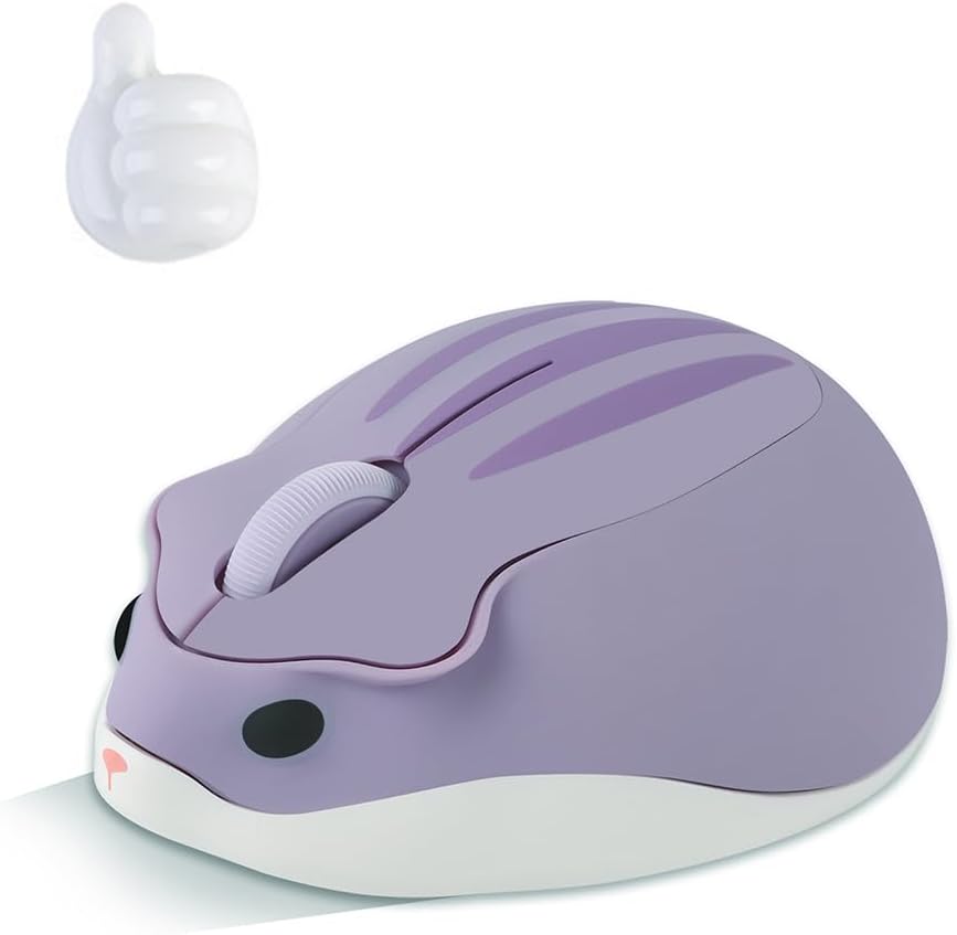 Wireless Mouse, Cute Hamster Mouse, 2.4GHz Silent Click Animal Mouse with 1 Random Color Cord Holder, USB Cordless Gaming Mouse for Laptop Computer Notebook MacBook-Grey-Purple