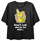 Bioworld It's Happy Bunny Don't Ask Me to Be Nice Crew Neck Short Sleeve Women's Black Crop Top-Large