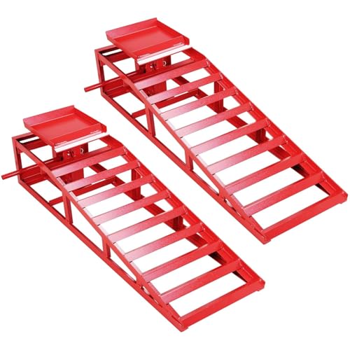 GarveeTech 2 Pack Hydraulic Car Ramps - 4410lbs/2T Capacity Low Profile Car Lift Service Ramps for Automotive Truck Trailer Garage Auto Car Repair Frame, Red