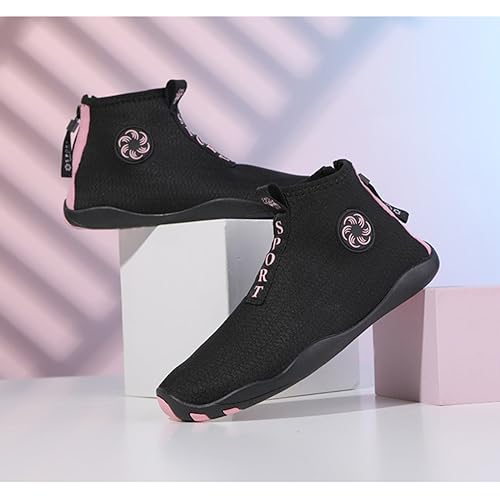 KtEli Men's Hiking Shoes, Arch Support Walking Shoes，Trail High Top Running Shoes, Trekking Climbing Wading Shoes, Slip-on Orthopedic Slip Resistant Shoes (Color : Black Pink, Size : 40)4