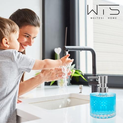 Image of Diamond Pattern Glass Soap Dispenser, Refillable Clear Glass Soap Dispenser with Plastic Rust Proof Pump for Dispense Hand soap, Body wash
