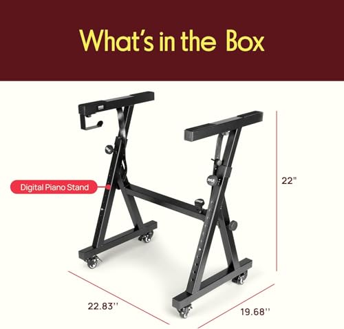 Image of Pyle Universal Electronic Piano, Black Heavy-Duty Z Style Keyboard Stand with Locking Wheels, Adjustable Height and Width, Portable Organ Holder Rack, Collapsible Design (PKSTZ88)