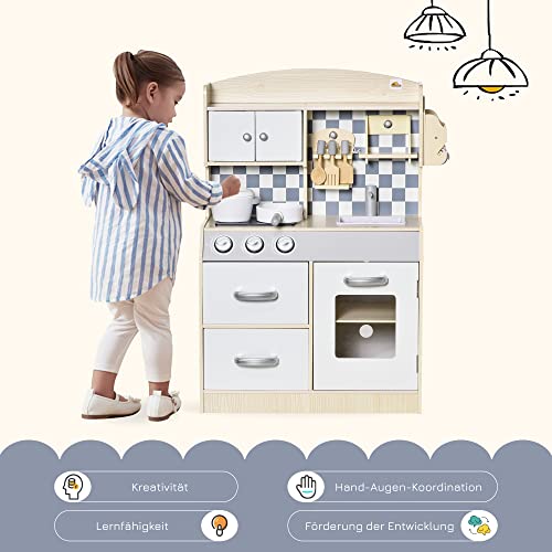 HOMCOM Kinderküche Spielküche aus Holz Küchenspielzeug mit Zubehör Nebelbildung Wasserspray Lichter Musikspielküche Spielzeugset für 3–6 Jahre 54,5 x 29 x 80 cm – Bild 8