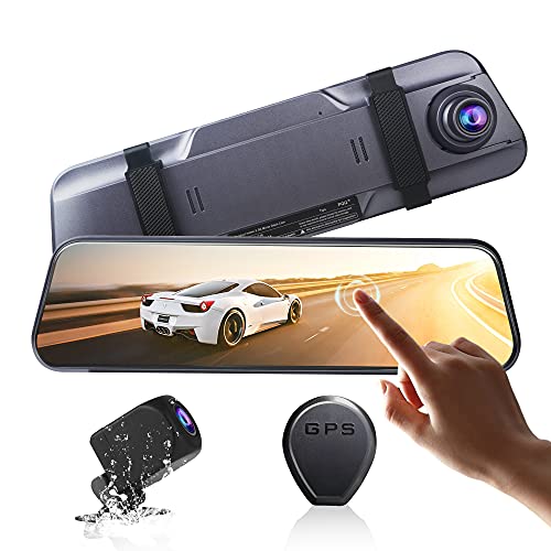 2.5K Mirror Dash Cam Front and Rear,10  Full Touch Screen HD Rearview Mirror with GPS Tracking and Voice Control ,33ft Waterproof Backup Camera,Dual Dash Camerar for Cars