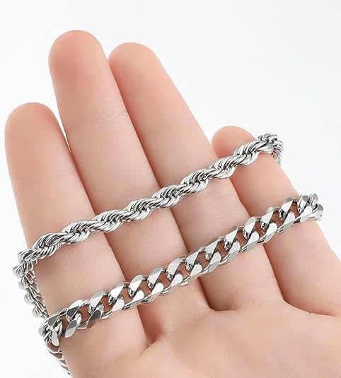 2 PCS Silver Bracelet for Men Chain, Metal Curb Width Cuban Link Chain Bracelet for Gift to Men Dad Husbands Boyfriends - Image 5
