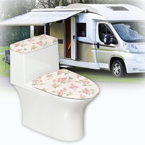 Pwoqzuy Pink Rose Toilet Seat Cover for Spring Decor 2 PCS Floral Toilet Lid Tank Cover for Bathroom Machine Washable Stretchable Fit for Round Oval Elongated Toilets, Pink - Thumbnail 6