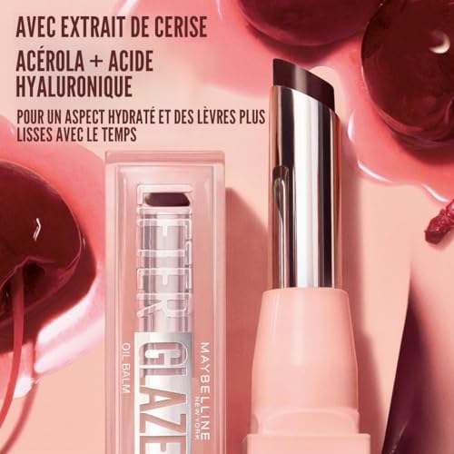 Maybelline New York - Baume Huile Hydratant - Lèvres Lissées et Brillantes - Effet Laqué - Enrichi en Acide Hyaluronique et Extrait de Cerises - Lifter Glaze - Teinte : 008 Acai Glaze