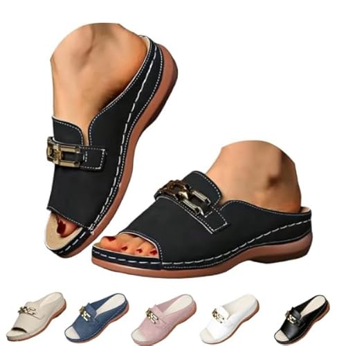 Women's Orthopedic Platform Wedge Sandals With Arch Support Comfortable Low Heel Wide Width Womens Summer Slippers ? (black,26.0