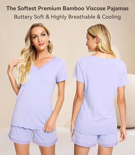 Image of WiWi Viscose from Bamboo Pajamas Set for Women Super Soft Short Sleeve Cooling Summer Plus Size Pjs Sets Sleepwear S-4X