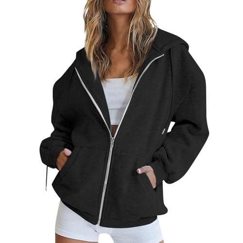 GOFULY Zip Up Hoodies For Women Oversized Fleece Fall Lightweight Sweatshirts Long Sleeve Hooded Jacket With Pocket Clothes