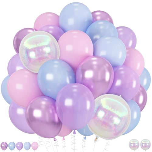 Image of Pink Purple Blue Balloon, 62Pcs Iridescent Mermaid Music Idol Party Balloon