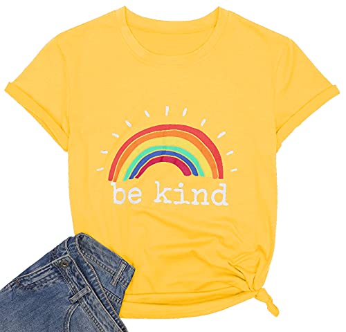 Be Kind Tshirts for Women Rainbow Graphic Short Sleeve Inspirational Shirt Funny Casual Tee Shirts Light Purple