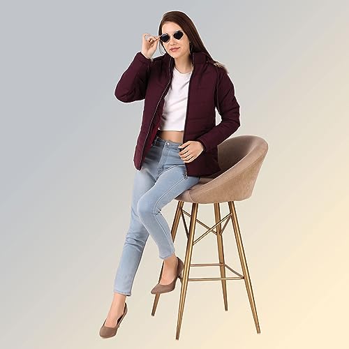 Image of Brazo Girls and Women's Puffer Regular Fit Bomber Jacket For Winter Wear | Hooded Neck | Full Sleeve | Zipper | Casual Jacket For Woman & Girl | Western Stylish Jacket For Women