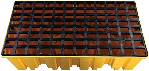 Image of Eagle 2 Drum Spill Containment Pallet with Forklift Pockets, 51.5 inchx26.25 inchx13.75 inch, 66 Gallon Sump, 4,000 lbs. Load Capacity Secondary Containment Pallet, Made in USA, Yellow, 1620