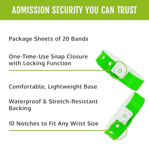 Image of 100 WristCo Neon Green Plastic Wristbands for Events - Extended Wear, Secure Snap Prevents Reuse - Premium-Grade Bracelets (Pack of 2)