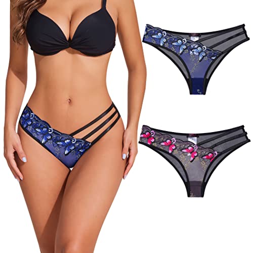 Avidlove Thongs For Women Pack Mesh Cut-Out Thong Underwear Embroidery Tangas Panties #TOP25