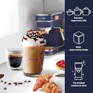 Espresso machine 20 bar espresso maker cmep01 with milk frother steamer home expresso coffee machine for cappuccino and latte navy blue stainless steel gift for coffee lovers father  urban country home decor