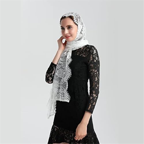 Elegant Lace Shawl Scarf Hollowed Out Neckerchief For Religious Event and Formal Occasion White/Black3