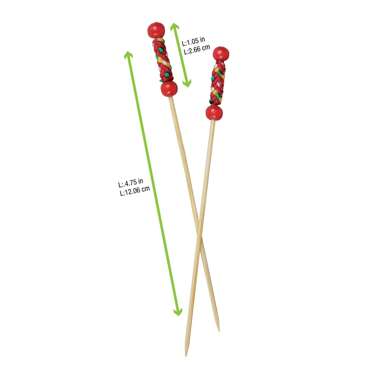 PacknWood - 209BBFUJI- Brocheta de cuentas rojas biodegradables para cóctel, púas rojas de madera de bambú, pincho de cuentas rojas de bambú para aperitivos, 4.7 pulgadas de longitud (caja de 2000)
