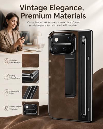 Funda Google Pixel 11 Pro Fold de cuero PU con protección total de bisagra 3