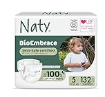 Naty BioEmbrace Baby Nappies | Sensitive Skin Safe Certified | Leak Protection up to 100% | Plant-Based Softness, Premium Comfort | Chlorine-Free |Size 5 (11–25kg), 132 Count