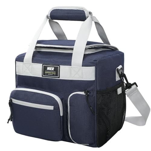 MIER Large Lunch Box for Men Women Adult Insulated Soft Sided Cooler 24 Can Leakproof Lunch Bag Collapsible for Work Travel Camping Beach, 15L (Blue-No Luggage Strap)