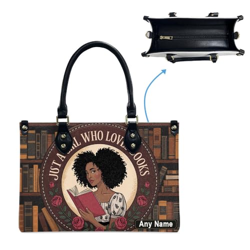 Personalized Queen Leather Bag, Gift for African American, Afro Black Girl, Mother's Day Gift, Church Bags for Women, Bible Bag, Purses For Moms, Just A Girl Who Loves Book Design 68tGnl4