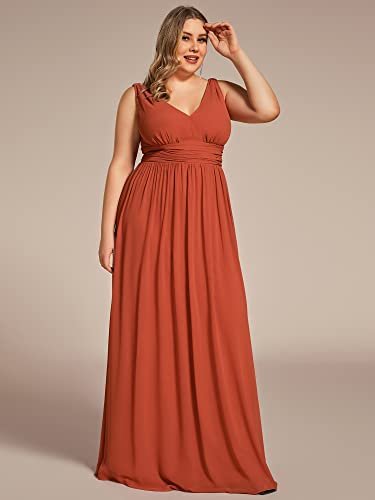 Image of Ever-Pretty V Neck Sleeveless Pleated Chiffon Maxi Plus Size Formal Dress for Women Bridesmaid Dresses 09016-DA