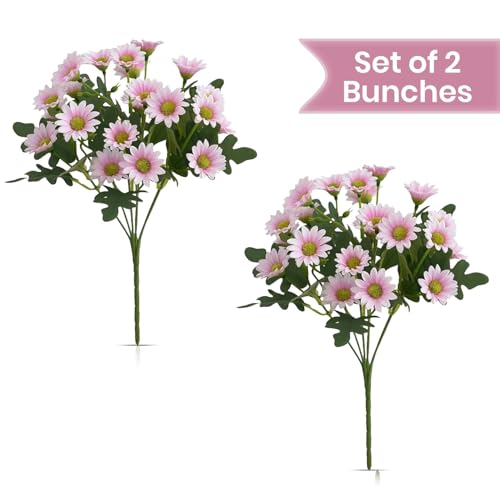 Image of Art Street Artificial Pink Flowers Bunch | Daisy Flowers for Home | Living Room, Bed Room, New Year, 7 Head 21 Flowers | Pack of 2 |Size 13 INCH, (Without Vase)