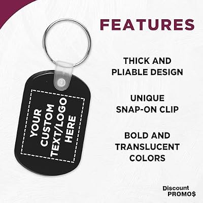 DISCOUNT PROMOS Tag Soft Plastic Keychains - 10/50/100 pack - Customizable Text, Logo - Small Key Tag Chain For Staying Organized - Rubber Key Ring Keychain Black