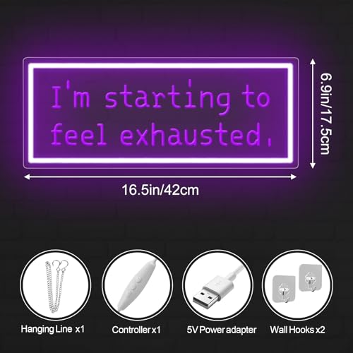 Image of I'm Starting To Feel Exhausted Neon Sign, Stardew Led Sign, Handmade LED Light Sign, Wall Hangings, Game Room Decor, Gift For Game Lover, Purple, 16.5 inchx6.9