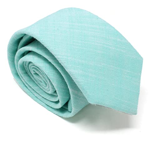 Image of Men's Chambray Cotton Skinny Necktie Tie Textured Distressed Style - 2.5 inch Width