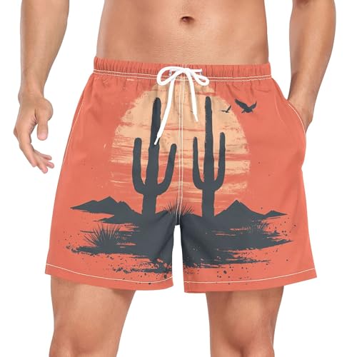 xigua Desert Sunset Mens Swim Trunks with Liner, 5 inch Quick Dry Mens Boardshorts for Beach - Main Image