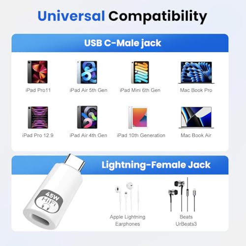 Image of Verilux 2 in 1 Light-ning to C Earphone Converter, PD 45W Type C Male to Light-ning Female Adapter with 480Mbps High-Speed Data Transmission for iPhone 16 /15 Series, iPad mini /Air /Pro
