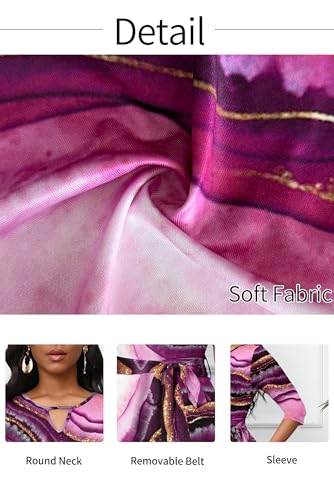 Image of CLOCOR Midi Dresses for Women Casual A-Line Fit and Flare Dress Crewneck 3 /4 Sleeve Keyhole Cocktail Party Church Dress