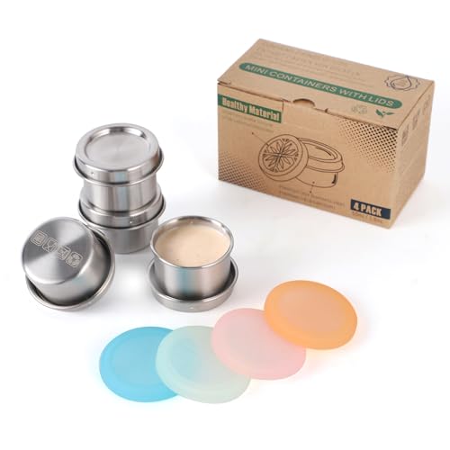 nicelock Dressing Behälter Edelstahl(4 Stück) Kleine Dosen Frischhaltedosen Mit Deckel Geeignet für die Aufbewahrung von Saucen | 50ml | Auswechselbare Silikonhülle | Auslaufsicher