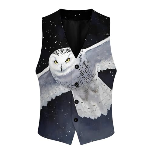 Flying Snowy Owl Trendy Vest Suit for Men V Neck Formal Dress Waistcoat Vests Business Slim Fit3