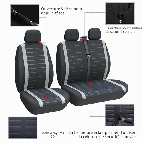 TOYOUN - Housse Siege Voiture Van Universel Adapté à la Plupart des Camions, Camionnettes et Bus,Conçu pour Avant 2+1 Places Housses de Sièges Universelles en Tissu Lavable,Noir et Gris – vue 4