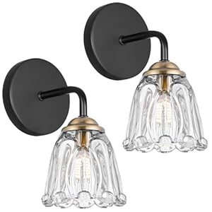 Vintage Hardwired Wall Sconce Set of Two Small Black and Gold Sconces Wall Lighting with Clear Glass Sconces Wall Decor Set of 2 Brass Bathroom Light G9 Bulbs Wall Light for Mirror Bedroom