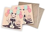 WBdesignz 2er-Set Anime Geburtstagskarten Neko Girl Birthday - Geburtstag Karten für Mädchen Glückwunschkarten Manga 125 x 125 mm (brauner Umschlag, 2er-Set)