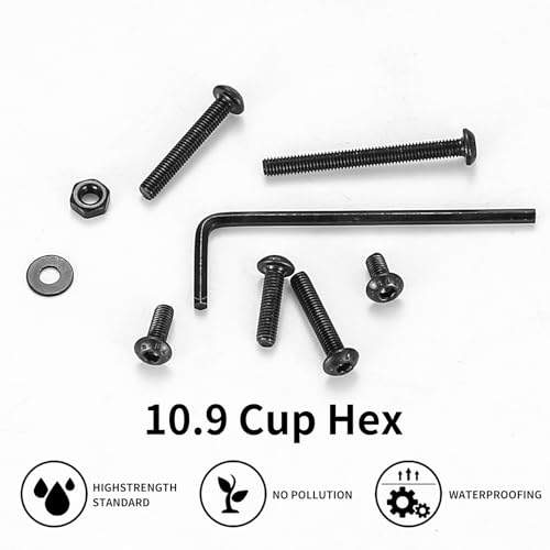 450 STK M3 Schrauben Set, Innensechskantschrauben Muttern Set, Schwarz Gewindeschrauben mit Muttern mit Unterlegscheiben Set, Linsenkopfschrauben und Muttern, Fahrrad Schrauben Set, mit Schlüssel