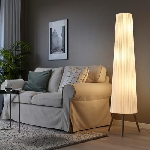 Modern Floor Lamp - White Pleated Shade, Beech Wood Tripod Legs - Stylish Living Room, Bedroom or Office Lighting - Contemporary Design, Sturdy Wood Base, Soft Ambient Light