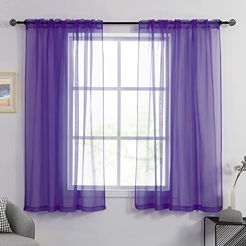 HUTO Purple Sheer Curtains 63 Inch Length for Girls Room Rod Pocket Voile Curtain Panels for Bedroom Living Room,Set of 2 Panels,52”x63”