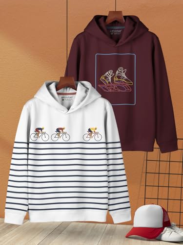 Image of HELLCAT Trendy Printed Cotton Blend Hoodie Sweatshirt for Boys - Pack of 2