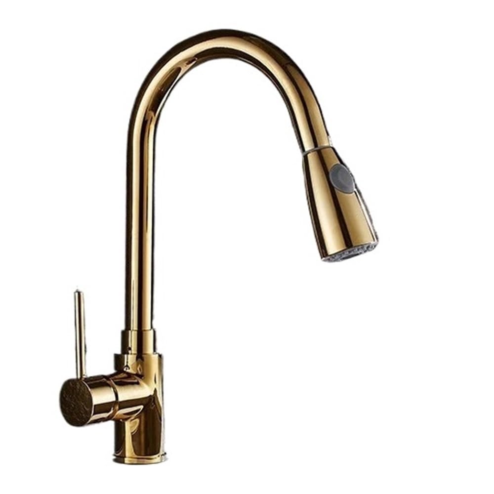 Blyqxs Gold Kitchen Faucets Single Handle Pull Out Kitchen Tap Single Hole Handle 360 Rotate Crane Chrome Hot Cold Sink Mixer Xt-192(Gold)