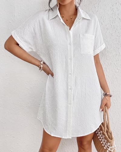 Image of Bsubseach Women Swimsuit Coverup Shirt Dress Button Down Bathing Suit Cover Up Beach Vacation Outfits