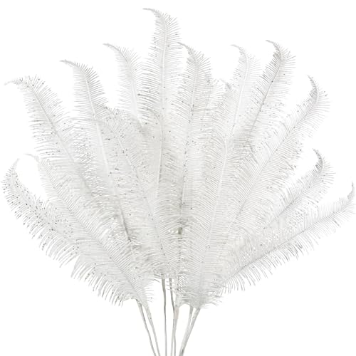 Oairse 8 Pcs Christmas Tree Picks and Sprays White Glitter Christmas Picks 28