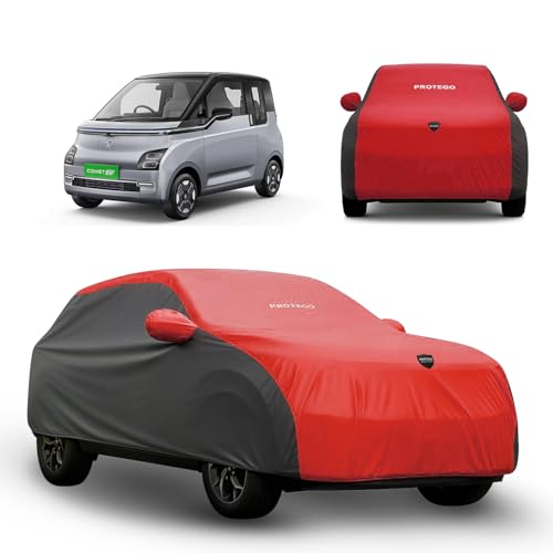 Image of PROTEGO Prime Series India's 1st Anti-Tear Car Cover for MG Comet | Heavy-Duty, Custom Fit, All Weather Protection | 100% Waterproof, Windproof & Hail Resistant | 2-Year Warranty | Red + Black